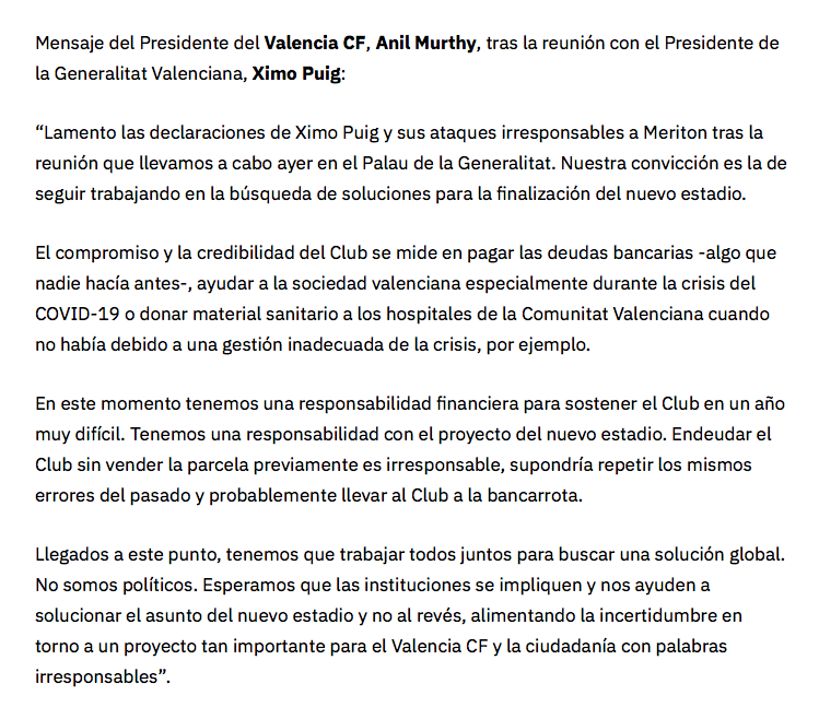 AlexDominguezTW's tweet photo. No se puede tener menos vergüenza que los señores de Meriton Holdings, Peter Lim y en especial, Anil Murthy. Llegan ayer sin soluciones, después de años mintiendo a toda la sociedad valenciana, y ahora se las da de digno por la ayuda con el COVID. Impresentables, caraduras. https://t.co/Kp1K5jW6R4