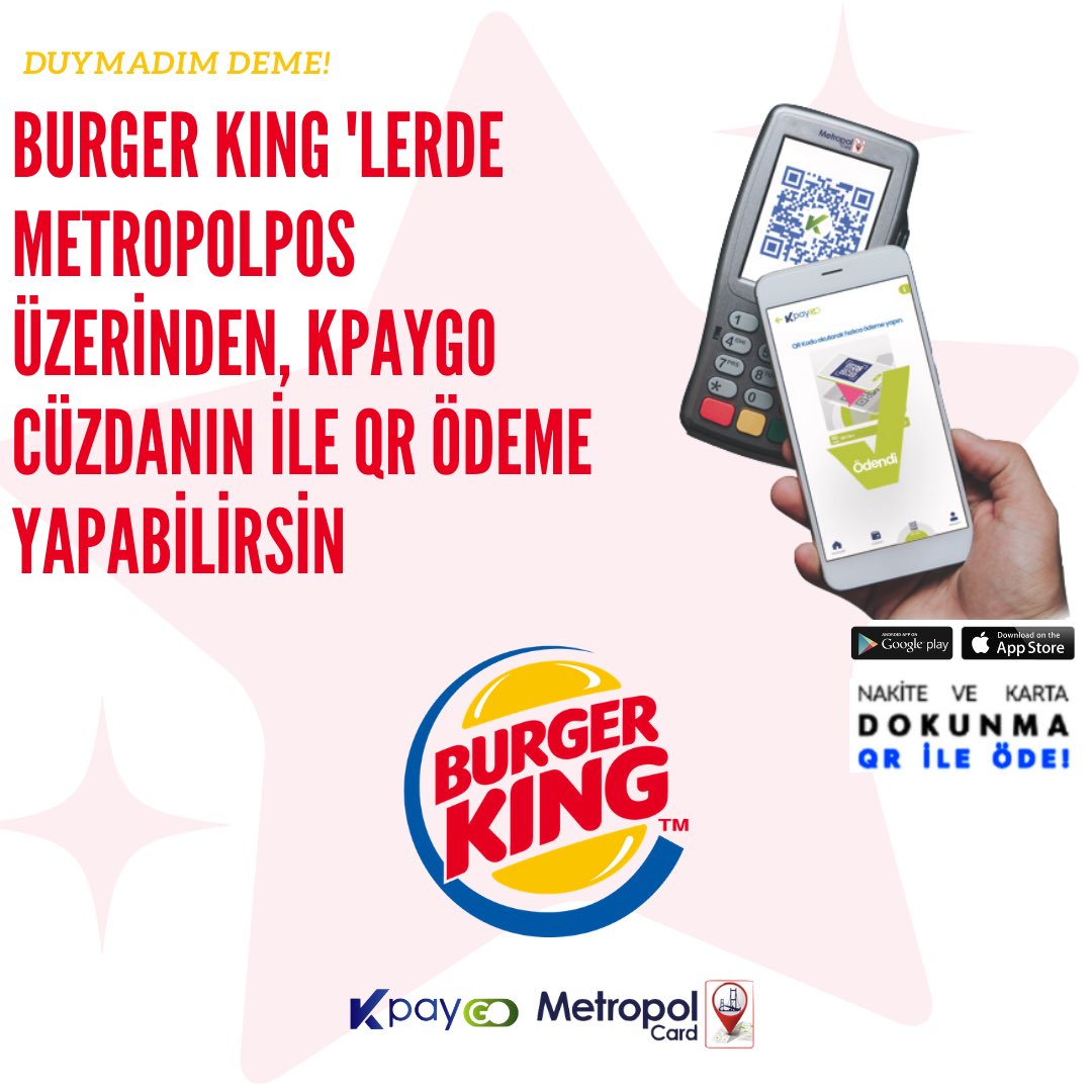 KpayTr's tweet photo. KpayGO uygulamasını indir ✅
Tüm Burgerler da sende KpayGO ile QR ödemeni yap!
#fintech #qrkod #qrödeme #metropolcard #metropolpos #bkmexpress #dijitalcüzdan #mobilödeme #8mart #8martdünyakadınlargünü #ödeme #market https://t.co/I5OrYdNYMC