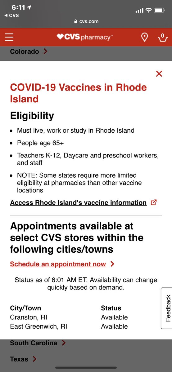 BREAKING: CVS now listing teachers as eligible to make vaccine appointments in Massachusetts and Rhode Island, just one day after President Biden issued a challenge to states to get educators and school staff one dose by the end of March. <a href="/wpri12/">WPRI 12</a>