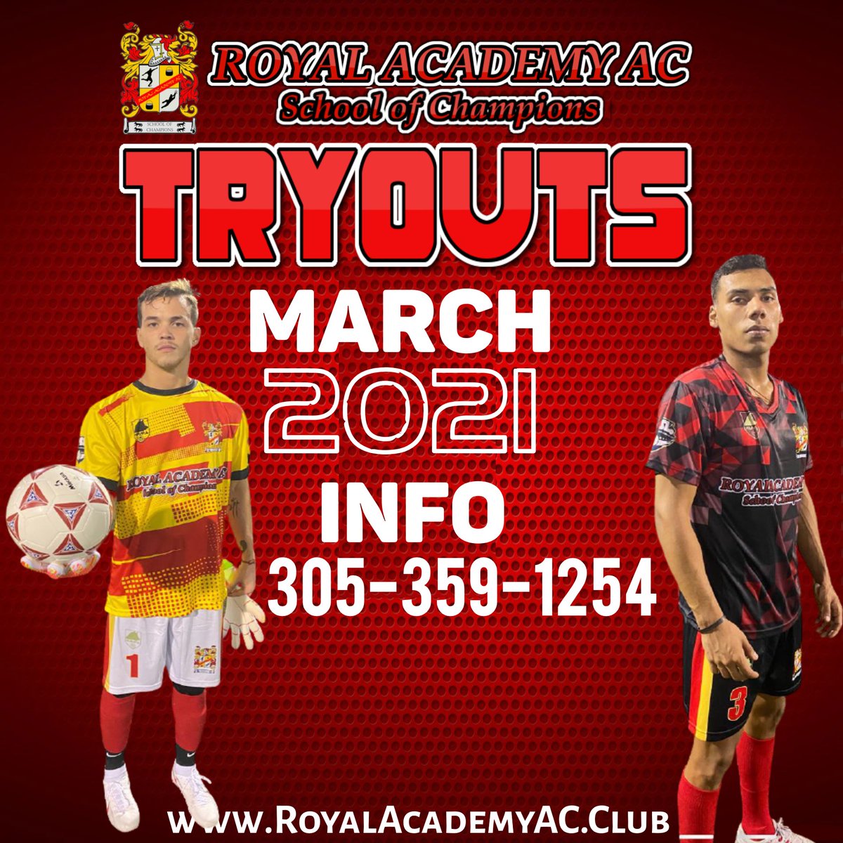 RoyalAcademyAC's tweet photo. Royal Academy AC
TRYOUTS
MARCH 2021
All Info
Tel: 305-359-1254 https://t.co/FqM3omSBIT