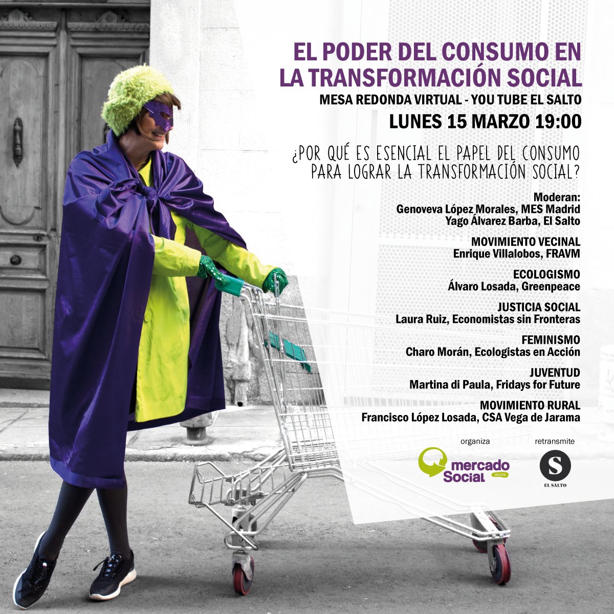 MES_Madrid's tweet photo. 🤩¡El lunes día 15 nos juntamos con todos estos movimientos sociales transformadores para charlar sobre el cambio social y el #ConsumoConsciente que promovemos desde el @MES_Madrid! 
📽️Lo retransmitirá en directo @ElSaltoDiario a través de su canal de YouTube. ¡Apuntadlo en la🗓️! https://t.co/GuoQIofwxr