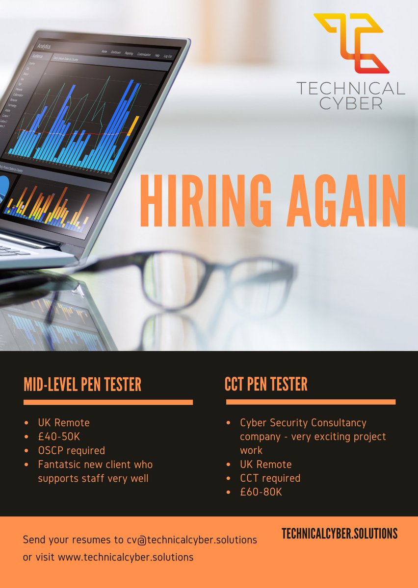 techcyberonline's tweet image. ✶✶✶New Cyber Roles✶✶✶

👋Hey! Job ⚠ CCT Penetration Tester &amp;amp; Mid-Level Pen Tester | Remote 🇬🇧 | £40-80K 💷 | 📧cv@technicalcyber.solutions now! 🙏

#weareTC and we&apos;re #recruiting for #cyberjobs