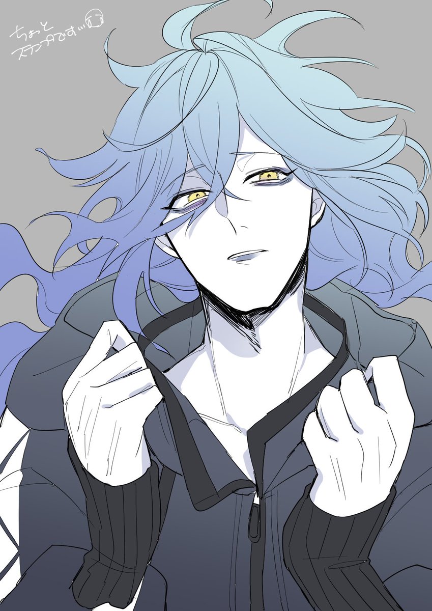 1boy male focus yellow eyes solo long hair blue hair fiery hair  illustration images