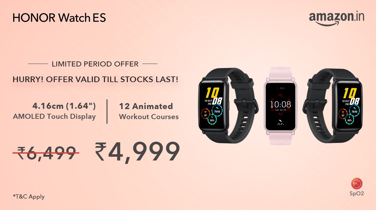 The #HONORWatchES has SpO2 monitoring which aids in a good training session and helps avoid an over-training scenario. #WatchMeGoNow available only at ₹ 4,999/- Shop on @amazonIN- amzn.to/3e73tZh🤸