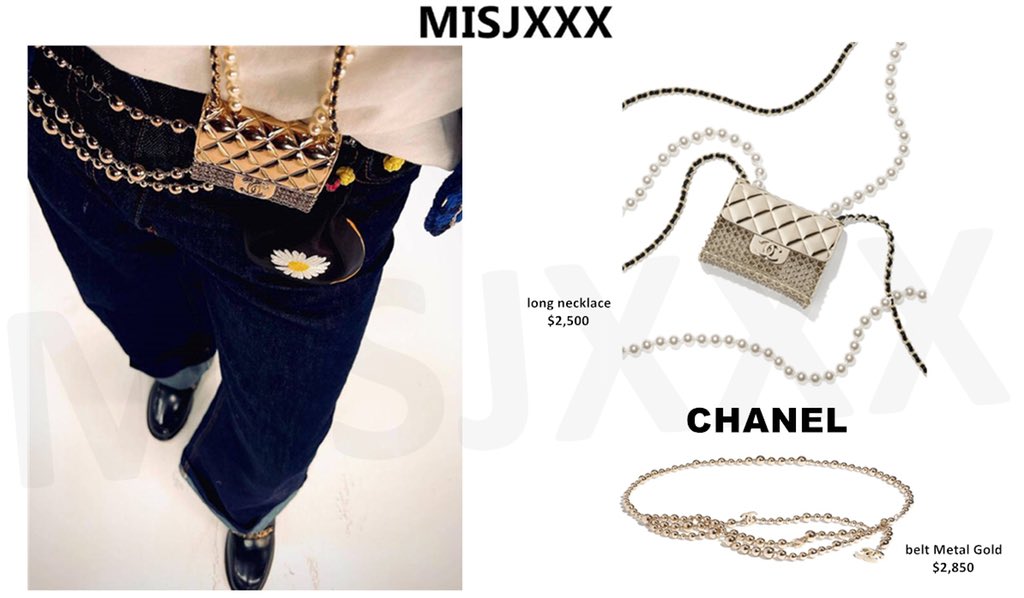 GDSTYLE on X: #GDStyle👉🏻 #CHANEL long necklace Metal, Lambskin & Glass  Pearls Gold, Black & Pearly White.($2,500) #CHANEL belt Metal Gold.($2,850)  #GDRAGON #gd  / X