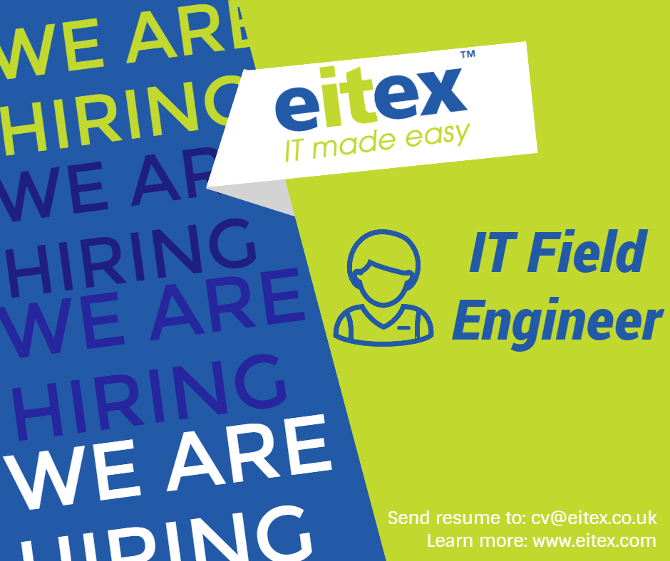 Eitex is looking for someone to join it’s growing team in Castleford. The Field Engineer Role will be to respond to site IT Support issues, as well as installing computers, laptops, etc. More details here... eitex.co.uk/it-field-engin… #vacancy #JobVacancy