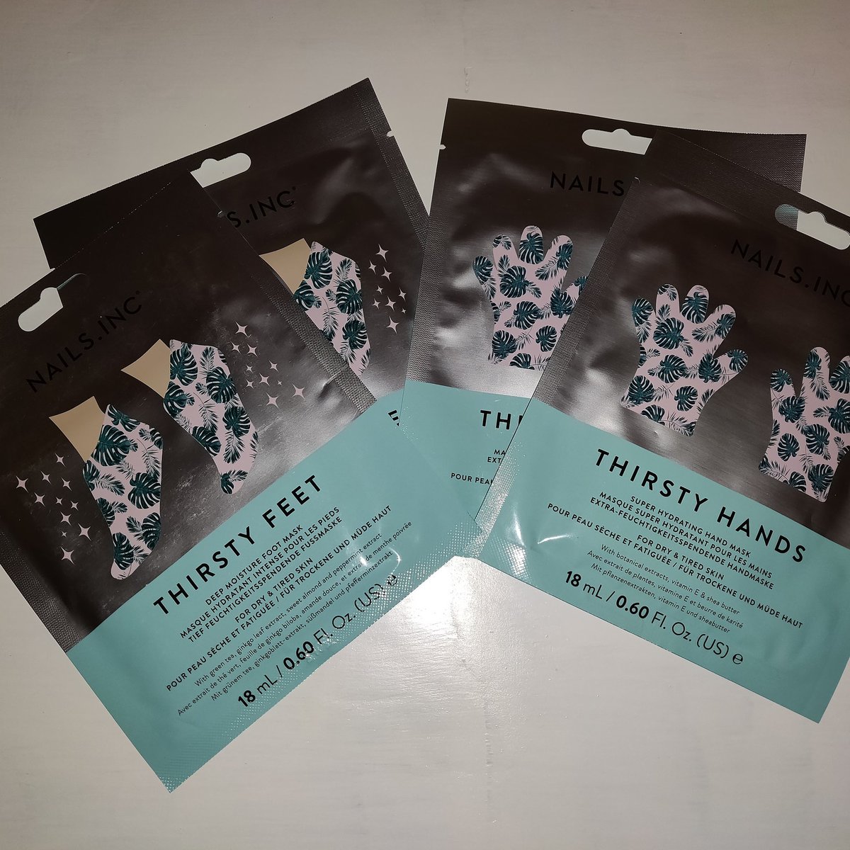 Thirsty feet and thirsty hands masks. 
Each pack contains one set of masks
Only £5.99