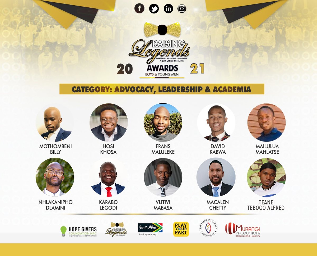 raising_boy's tweet photo. Meet the nominees in the category of Advocacy, Leadership &amp; Academia. Spot your favourite and get ready to vote. Let the best Raising Legends nominee win. #RaisingLegends @ThePresAwardSA https://t.co/NdlL7CZfmU