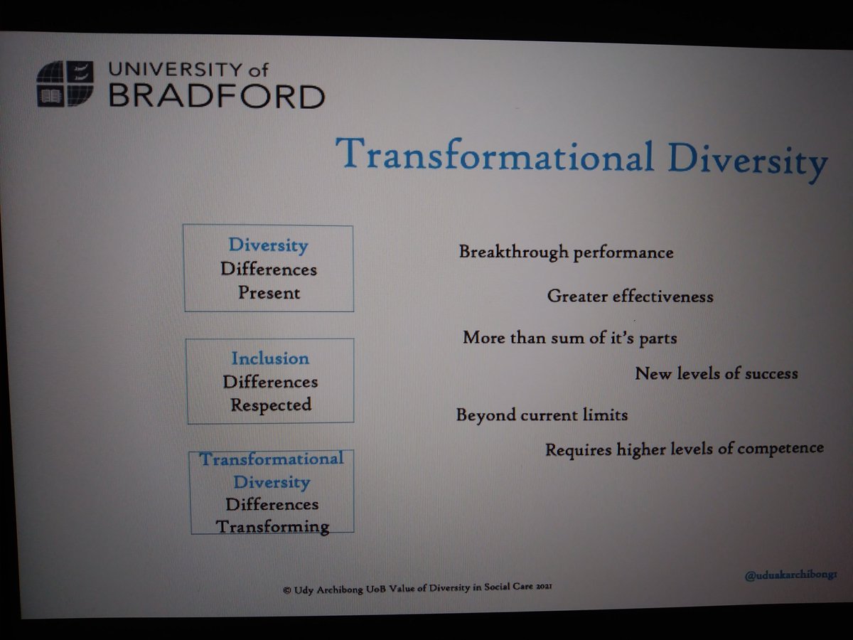 lynnewalsall's tweet photo. Udy presenting #CareTalkConf
Organisational culture needs to be present to fully embrace diversity. Training of staff is great but only if the culture is ready for them to return and move forward.
Research and evidence building has to be more diverse in all aspects https://t.co/zG8clShcBx