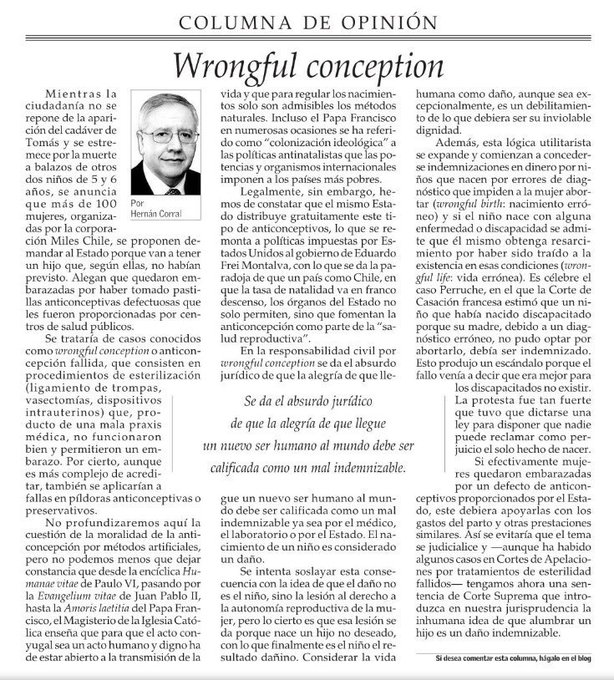 No todas las columnas de opinión son válidas, menos las que buscan explicaciones añejas a temas de derechos humanos, como lo es que una mujer TOME ANTICONCEPTIVOS FRANCAMENTE SIGLO XXI. Lo de las pastillas defectuosas chilenas es escándalo mundial, y esta columna una aberración