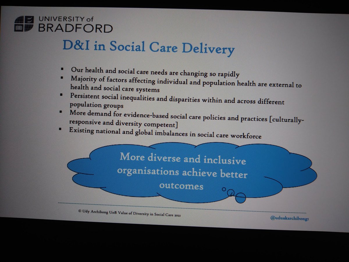 lynnewalsall's tweet photo. Udy presenting #CareTalkConf
Organisational culture needs to be present to fully embrace diversity. Training of staff is great but only if the culture is ready for them to return and move forward.
Research and evidence building has to be more diverse in all aspects https://t.co/zG8clShcBx