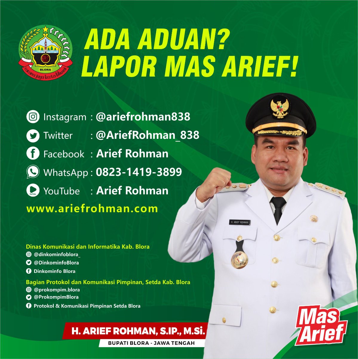 Monggo dimanfaatkan sebagaimana mestinya sedulur sedulur... untuk SESARENGAN MBANGUN BLORA
Semangat...!! 

cc <a href="/jokowi/">Joko Widodo</a> <a href="/ganjarpranowo/">Ganjar Pranowo</a> @DinkominfoBlora <a href="/ProkompimBlora/">Prokompim Blora</a>

#AriefRohman #MasArief #Blora #mBloraniBanget #SesarenganmBangunBLora