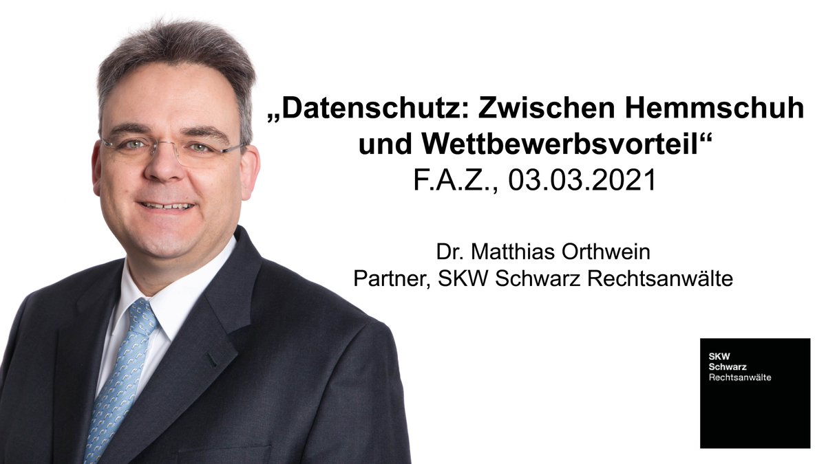 skwschwarz's tweet image. Lesen Sie heute im @faznet Verlagsspezial „Innovationen im Mittelstand“ den Gastbeitrag von @M_Orthwein zum Thema „Datenschutz: Zwischen Hemmschuh und Wettbewerbsvorteil".

#ITRecht #datenschutz #mittelstand #innovation