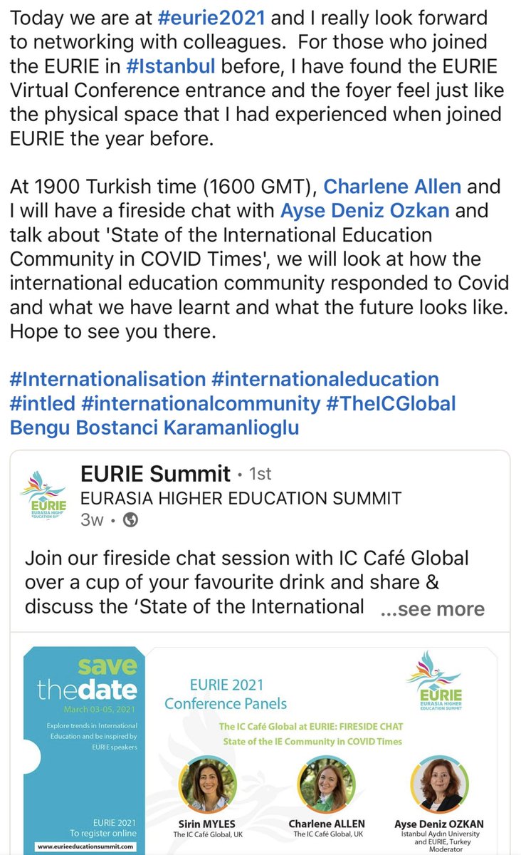 Bengu (@bengubostanci) on Twitter photo Looking forward the fireside chat session on State of the International Education Community in #COVID19 times by <a href="/sirinmyles/">Sirin Myles</a> <a href="/charleneint/">Charlene Allen</a> and <a href="/AyseDenizOzkan/">Ayse Deniz Ozkan</a> Looking forward the fireside chat session on State of the International Education Community in #COVID19 times by <a href="/sirinmyles/">Sirin Myles</a> <a href="/charleneint/">Charlene Allen</a> and <a href="/AyseDenizOzkan/">Ayse Deniz Ozkan</a>