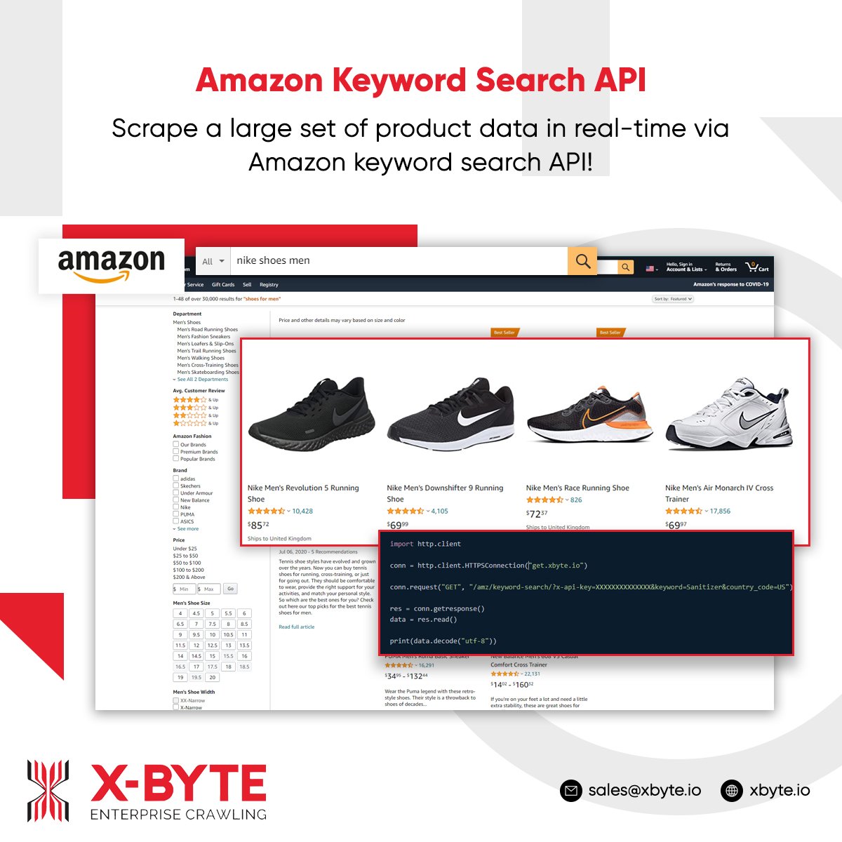 xbyteio's tweet image. Extract real-time product feeds based on targeted Keywords from Amazon and get Product Title, Pricing, Number of Reviews, Rating, Description, Model Numbers, Category, etc.
>> xbyte.io/amazon-product…
#AmazonSearchAPI #AmazonKeywordSearchAPI #xbyteio #USA #UK #Australia #UAE