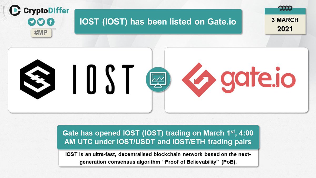 ❗️<a href="/IOST_Official/">IOST</a> $IOST has been listed on Gate.io

Gate has opened IOST (IOST) trading on March 1st, 4:00 AM UTC under IOST/USDT and IOST/ETH trading pairs.

👉 gate.io/en/article/196…