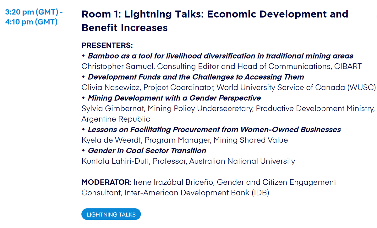 ewb_msv's tweet photo. The World Bank's #Getting2Equal Gender in Oil, Gas, & #Mining Conference about to start; check out these sessions with content relevant to #localprocurement from women-owned businesses: https://t.co/0ksbqjAxrr https://t.co/1t8GLKHcyM