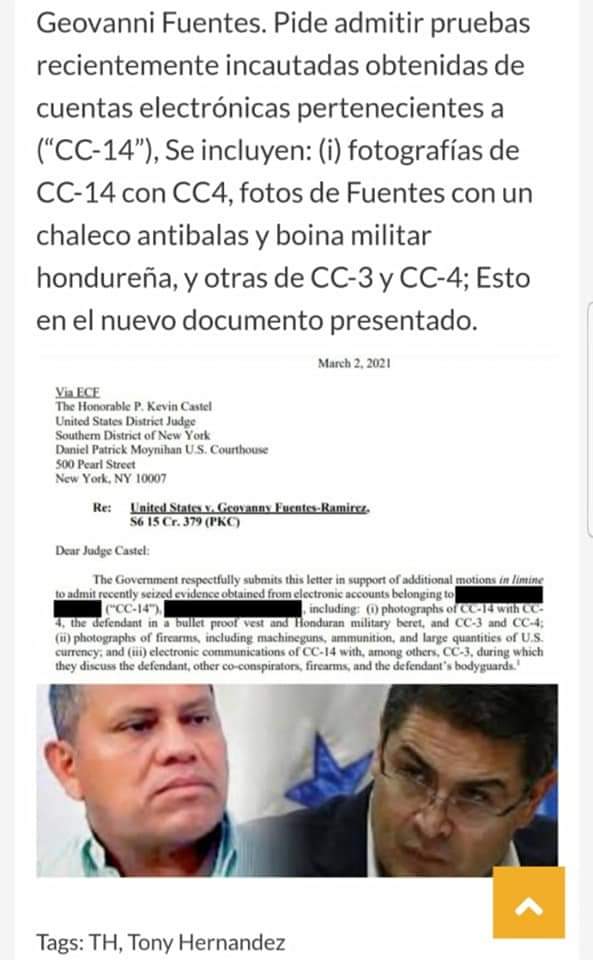 AntiBotsHN's tweet photo. #SeComplica
⚠️🔥 #Pruebas confirman vínculo de #JOH y #GeovannyFuentes
@innercitypress confirma desde #NewYork, que 6 días antes del juicio de #Geovanny la Fiscalía presentó públicamente fotos y conversaciones entre el y CC4 donde se nota la confianza que a CC4 le llama #Juancho https://t.co/W7OiNekca2