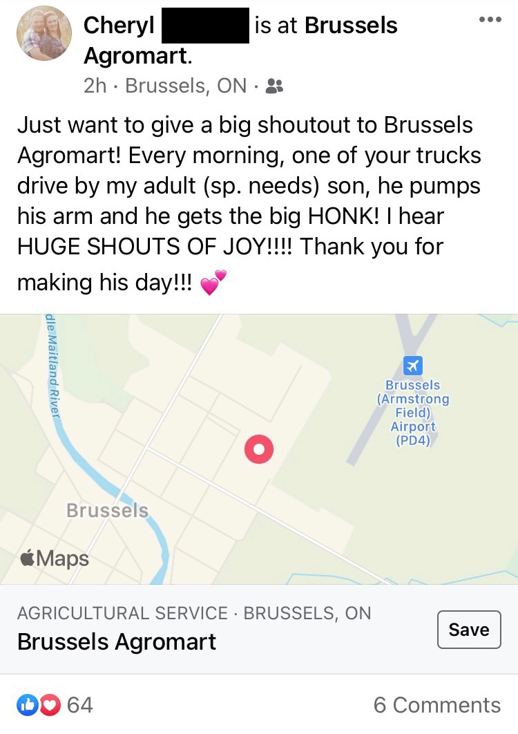 Cheryl doesn’t know that her son makes our driver’s day too! 😃 Thanks for the incredibly kind &amp; positive message 👍