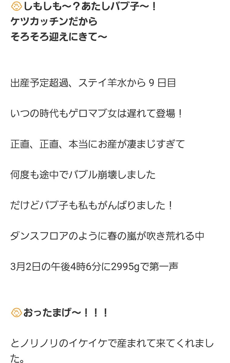 お産で 何度もバブル崩壊した ゲロマブ女は遅れて登場 平野ノラさんの出産報告文が レベチすぎる 声に出して読みたい日本語 Togetter