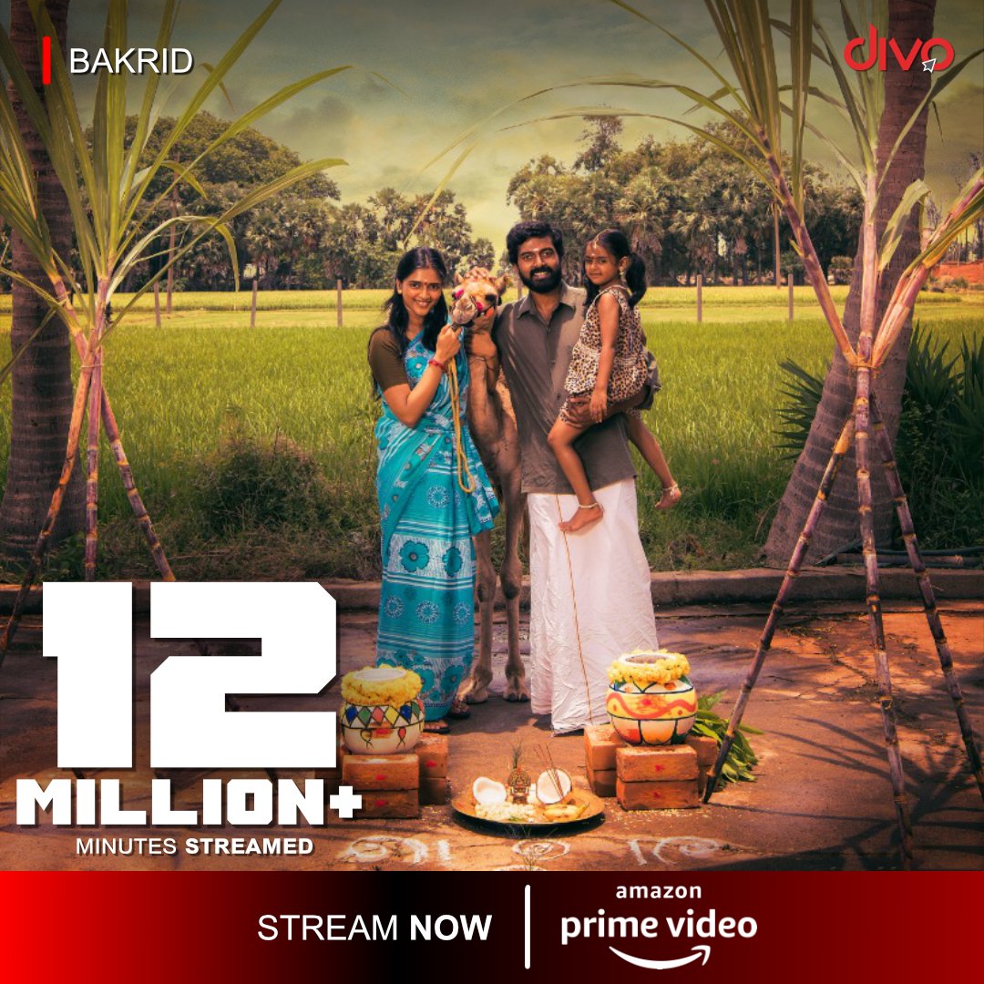 A fruitfully depicted tale of journey and love! #Bakrid starring @vikranth_offl #VasundharaKashyap hits 12 Million+ streams on @PrimeVideoIN ✨ bit.ly/BakridTamil #12MillionStreamsforBakrid