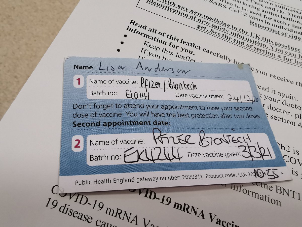 Both vaccines done thank you @QEGateshead and all of the lovely staff in the vaccine centre <a href="/debbieb30381958/">debbie bell</a>