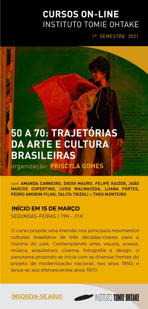 felipe_kaizer's tweet photo. Salve! Salve! Vou participar mais uma vez, desde 2018, com orgulho e gratidão renovados, desse curso incrível, sob coordenação da @priscyla_gomes no @insttomieohtake. Se inscreva em https://t.co/Tg7NJEWrdf https://t.co/iQrQpvxoqy