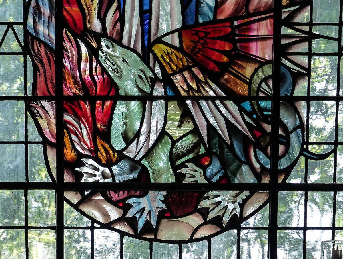 #DragonsInChurches #Animalsinchurcheshour 
Detail of Apocalypse window by Leonard Evetts, Christ Church North Shields,Tyne and Wear