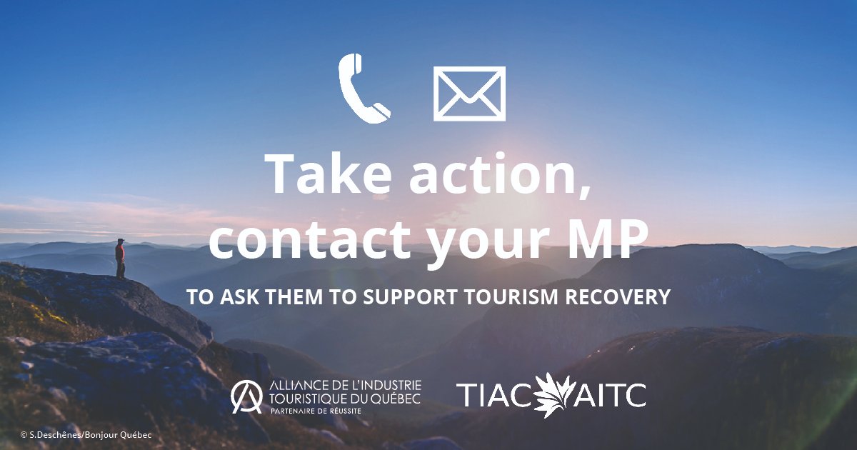 Dans le cadre de #LeTourismeCompte par <a href="/TIAC_AITC/">The Tourism Industry Association of Canada</a>, défendez la survie de notre industrie, en prenant contact avec vos députés et partagez ce tweet !

Faites parvenir cette lettre pré-remplie, fournie par l'AITC, à vos députés : tourismcounts.ca/homefr 

#TourismCounts