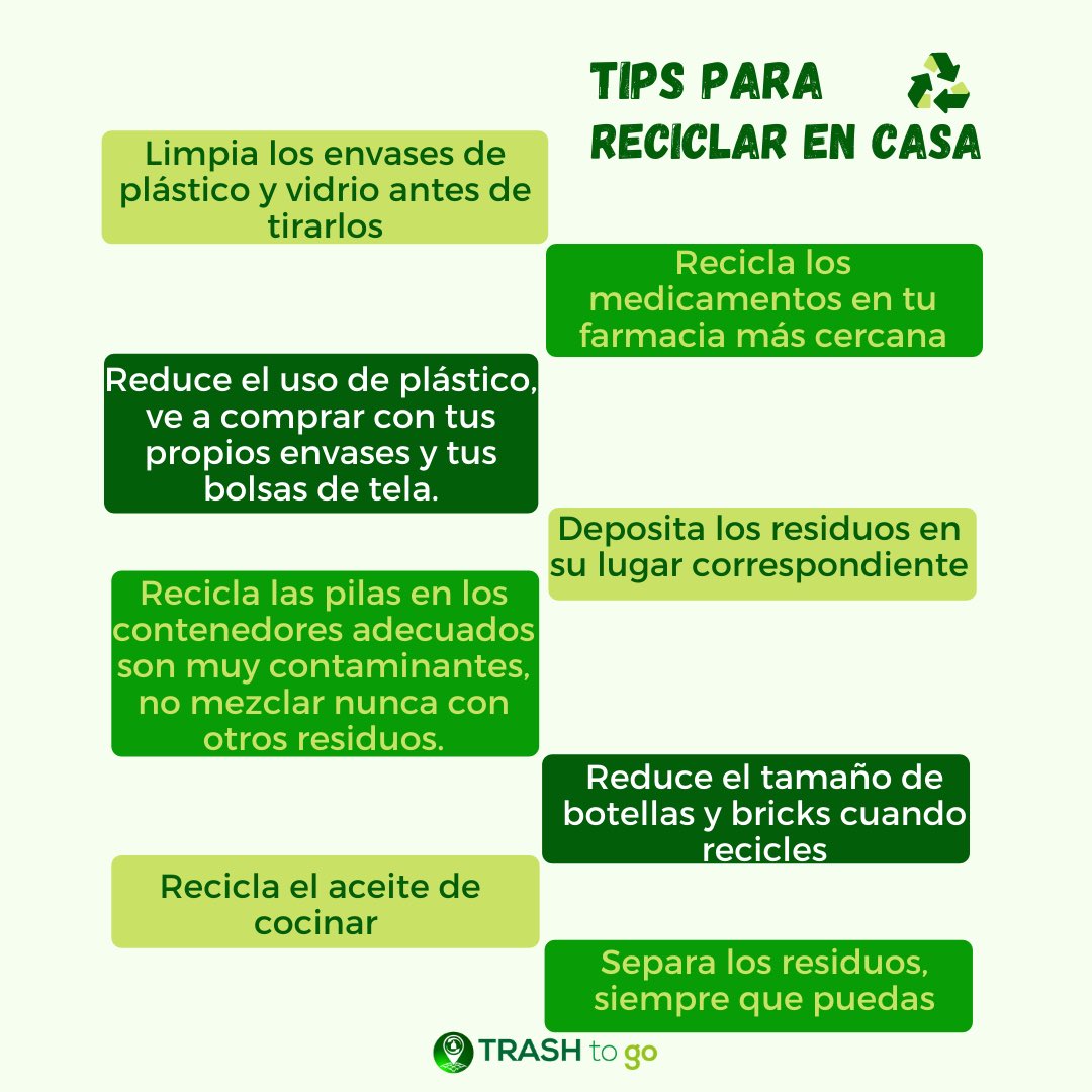 TrashToGoApp's tweet image. Tips para reciclar en casa 🏠♻
#TrashToGoApp #Appdereciclaje #Reciclaje #MedioAmbiente #PorUnMundoMejor #Conciénciate #SalvemoselPlaneta #Tips #TipsParaReciclarenCasa #ReciclarenCasa