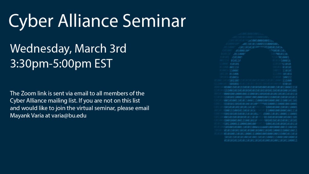 BU_Computing's tweet photo. TODAY AT 3:30PM: #Compsci and #cyberlaw intersect at our Cyber Alliance talk featuring @OSU_Law Asst Professor @BryanHChoi. #AIethics and #bias, #malpracticelaw, and more. More information below. https://t.co/m2jtCOyZ45