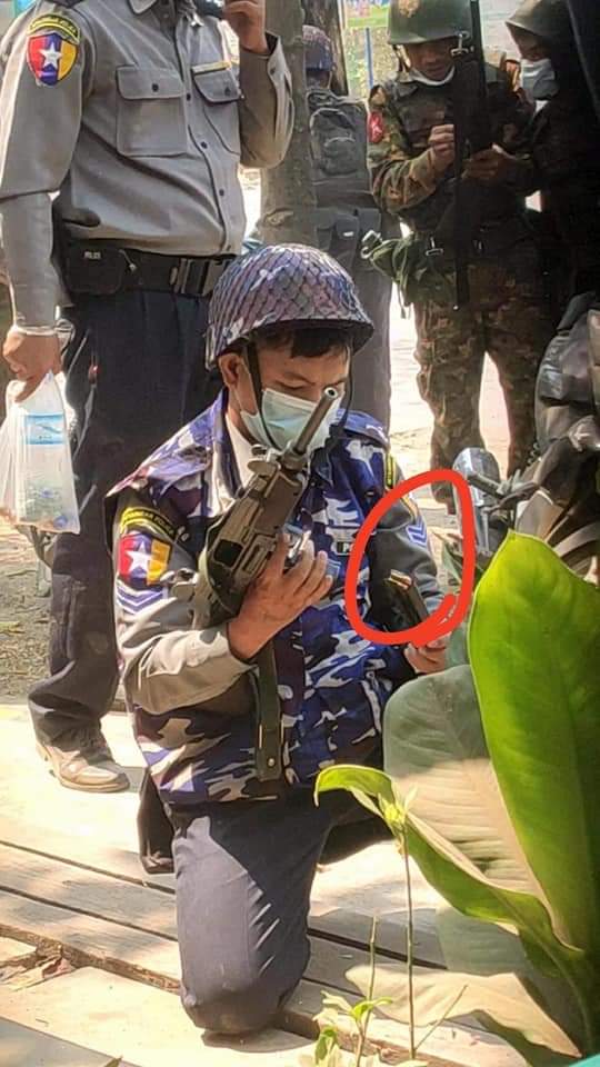 Proof of that Terrorist wearing police uniforms are using live ammunition !!!

<a href="/YangheeLeeSKKU/">Yanghee Lee</a> <a href="/drsasa_mm/">Dr.Sasa-Supporter</a> <a href="/freya_cole/">Freya Cole</a> <a href="/RapporteurUn/">UN Special Rapporteur Tom Andrews</a> <a href="/UNinMyanmar/">United Nations in Myanmar</a> <a href="/UN_HRC/">UN Human Rights Council</a> <a href="/YourAnonCentral/">Anonymous</a> <a href="/TostevinM/">Matthew Tostevin</a> <a href="/Reuters/">Reuters</a> @MayWongCNA <a href="/AllianceMilkTea/">#MilkTeaAlliance Brew</a> 
#Mar3Coup 
#WhatsHappeningInMyanmar