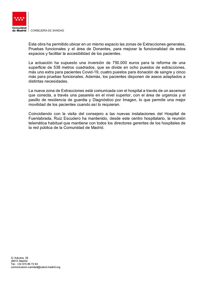 SaludMadrid's tweet photo. La @ComunidadMadrid invierte más de 2,3 millones de euros en la ampliación y mejora del Hospital de #Fuenlabrada

#sanidad #hospitales #Madrid https://t.co/JXy6h1eAMF