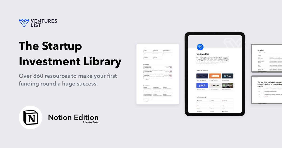 felix12777's tweet photo. Pre-launch day 🍻

Spent a few weeks making a @NotionHQ edition for VenturesList.

It's special, because:
🤝 My users have proposed many changes
🔗 Integrated w/ Notion and exportable
😍 Designed for premium users
🤖 Still #NoCode

Get access 💙 https://t.co/fZLl3SGg9B https://t.co/vKfOoUxRY3