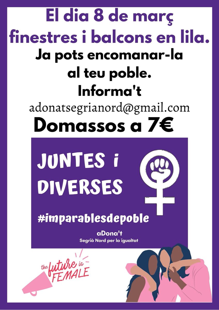 CCSegria's tweet photo. Us compartim aquesta proposta de l'Associació #Adonat Segrià Nord per la igualtat: 💜omplir els balcons de color lila pel #8M💜
#DiaInternacionaldones
#dones #imparablesdepoble#igualtat #Segrià #TerraDePonent https://t.co/euABLnomin