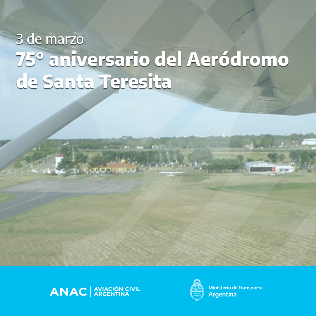El Aeropuerto de Santa Teresita celebra sus 75 años desde su inauguración oficial. 
Saludamos a todo el personal de la comunidad aeroportuaria.
<a href="/MindeTransporte/">Ministerio de Transporte</a> 
#ArgentinaUnida