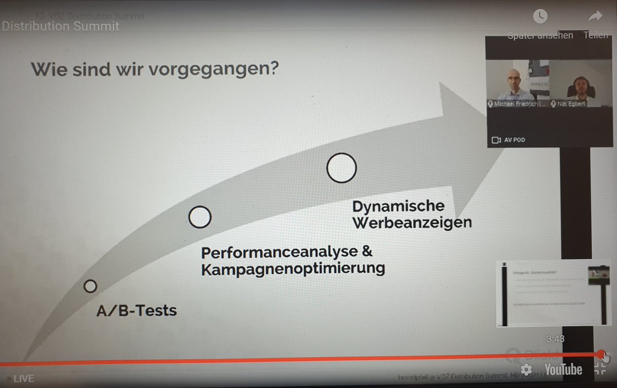 MVFP_Presse's tweet image. Über die Etablierung von Social Media als #Vertrieb|skanal sprechen Nils Egbert und Michael Friedrich @brandpfeil auf dem #VDZDS21: starke Brandingeffekte und doppelte Responsewerte gehören zu den Erfolgwerten. Erzielt u.a. mit dynamischen Werbeanzeigen. #VDZDS #Werbung #Abo