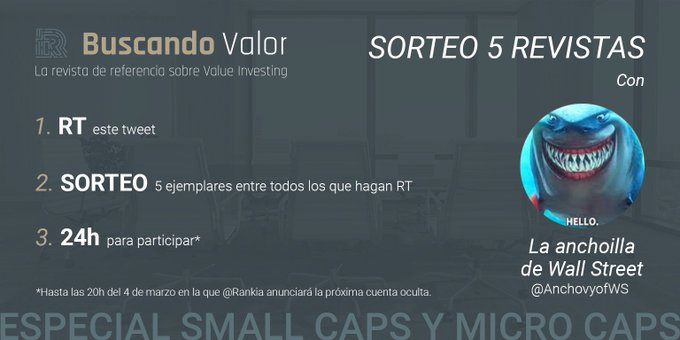 <a href="/Rankia/">Rankia</a> ¡Muchas gracias!

FAMILIA tengo disponibles 5 ejemplares de la #RevistaBuscandoValor que sortearé entre todos los miembros de esta comunidad. 

Al hacer RT entrarás en el sorteo para recibir la próxima edición de la revista en tu casa (solo hay 24h para participar). DARLE CAÑA !!