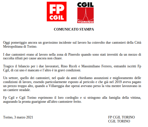 FPCGILTorino's tweet photo. #Sicurezza #pubblicoimpiego sembra tema secondario ma oggi ancora un gravissimo incidente sul lavoro per due #cantonieri @CittaMetroTO L'ennesima terribile vicenda che non può passare sotto silenzio https://t.co/HAMAyB8ziK @FPCGILTorino @TorinoCgil @FpCgilNazionale @fpcgilprovTO https://t.co/rkFPHrymwn