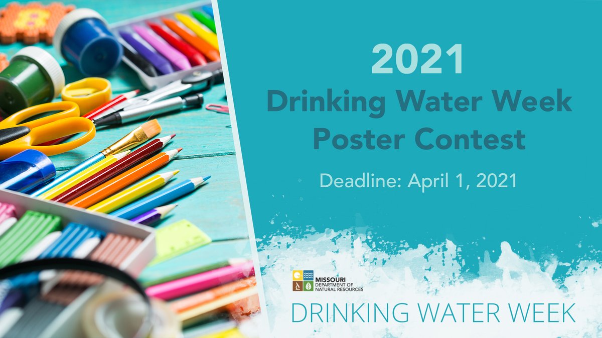 Each May we celebrate #DrinkingWaterWeek by calling on Missouri educators to help teach the importance of water to 5th grade students through the MoDNR and <a href="/awwa/">American Water Works Association</a>'s Drinking Water Week Poster Contest. Learn more at ow.ly/5T4d50DOU3E. Deadline to submit is April 1.
