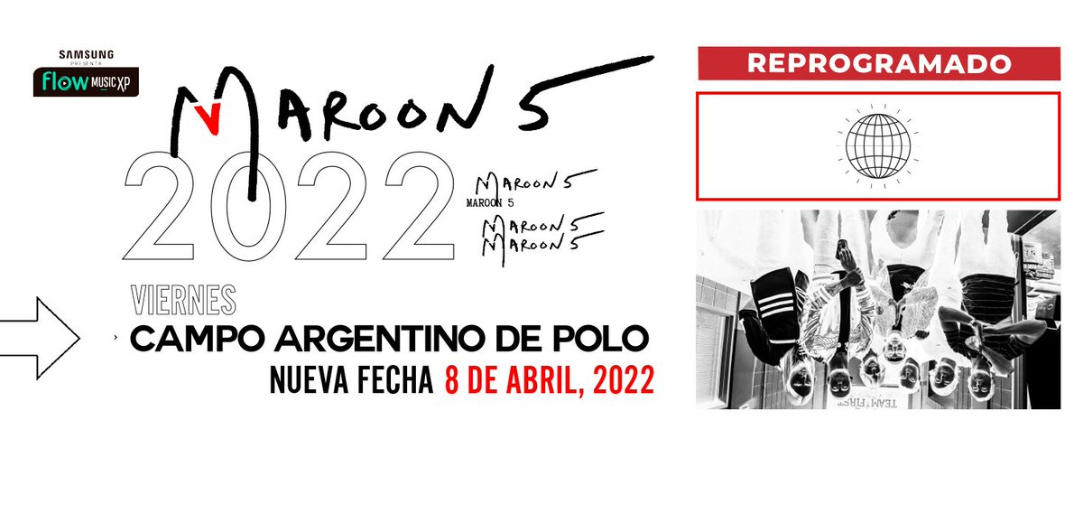 ticketgoar's tweet photo. 📦¡Nueva fecha para el show de #Maroon5 en Argentina!

🗓️ 8 de Abril, 2022

📍 Campo Argentino de Polo https://t.co/DRXGfjMV5E