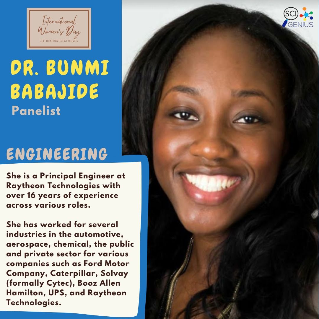 📢We are so honored to be having Dr. Bunmi Babajide. She will be one of the panelists at our event on March 6th at 11 AM. - bit.ly/3bRRgH6
 #internationalwomenday #history #empowerment #community #womeninSTEM #ENGINEERING  #womenhistoryday #STEMreadygirls #womenleaders