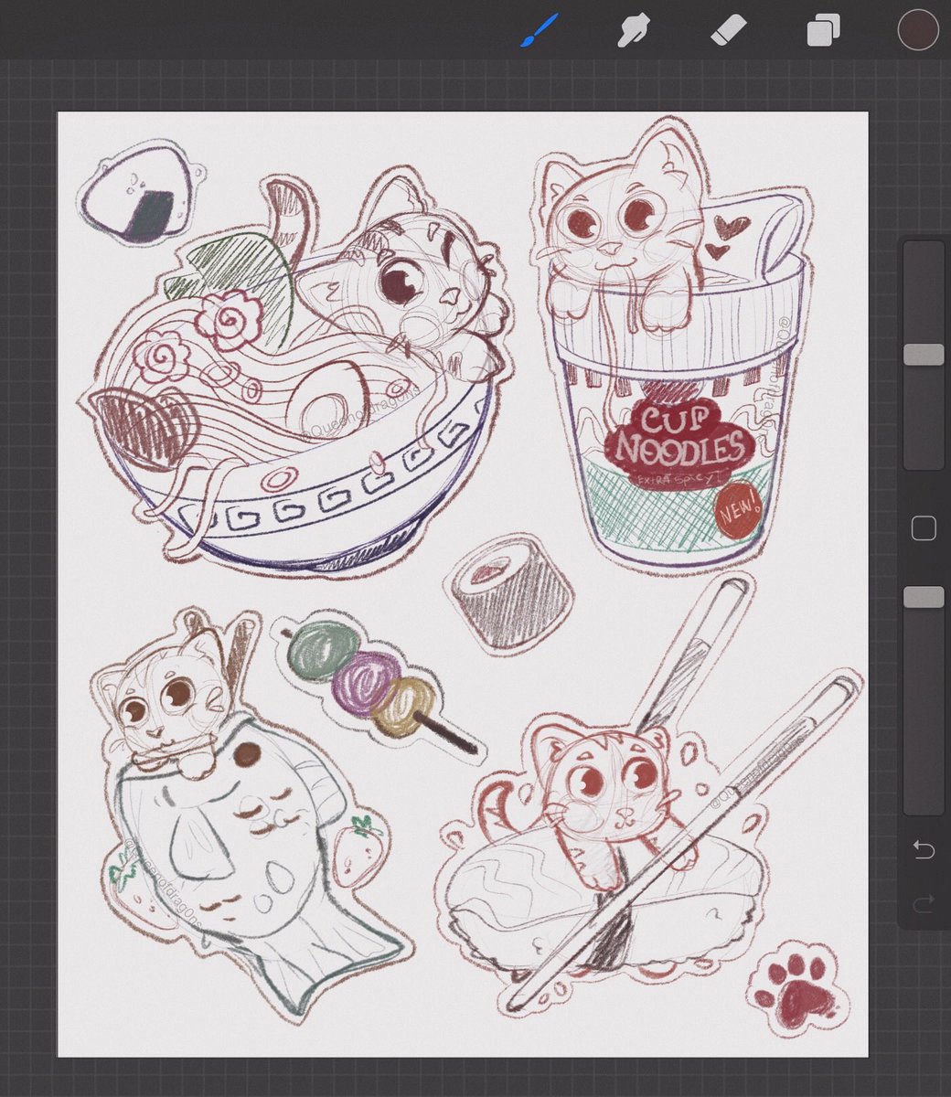 (No RT please)
#Wip of my new sticker pack, cute kitties and food ?? 