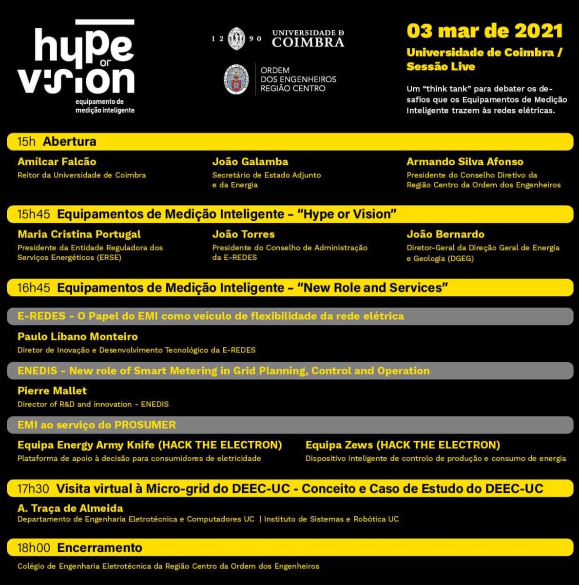 #redesinteligentes foi hoje boa sessão de #engenharia #inovacao #regulacao #visao #transicaoenergetica #DSO #transicaodigital #dados #ordemdosengenheiros ⁦<a href="/UnivdeCoimbra/">Universidade de Coimbra</a>⁩ #Coimbra 🇵🇹