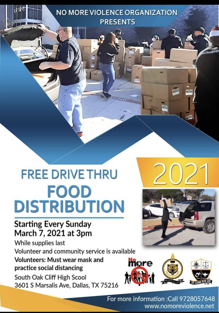 Anyone in the need of groceries and supplies for your home feel free to stop by #SOCNATION this Sunday March 7, 2021 @3pm! Anybody needing volunteer hours feel free to come out and support!#WeAreOakCliff