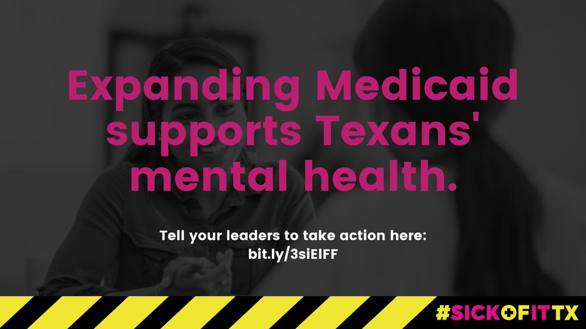 SickofitTx's tweet photo. An estimated 400,000 uninsured Texans in the Medicaid gap have mental health diagnoses or substance use disorders. Medicaid expansion will help them access treatment.
Ask the #TXLege to support #TXmh by passing #MedEx4TX this session: https://t.co/DAskujtFUb https://t.co/iDHOzfYtje