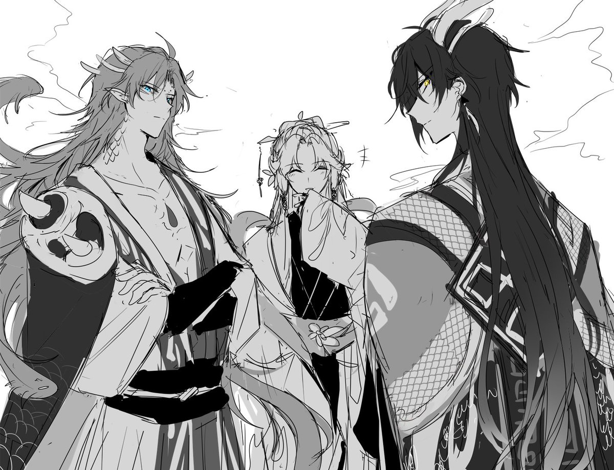 trio gods osial/guizhong/zhongli 
i do nothing but doodles these days lol