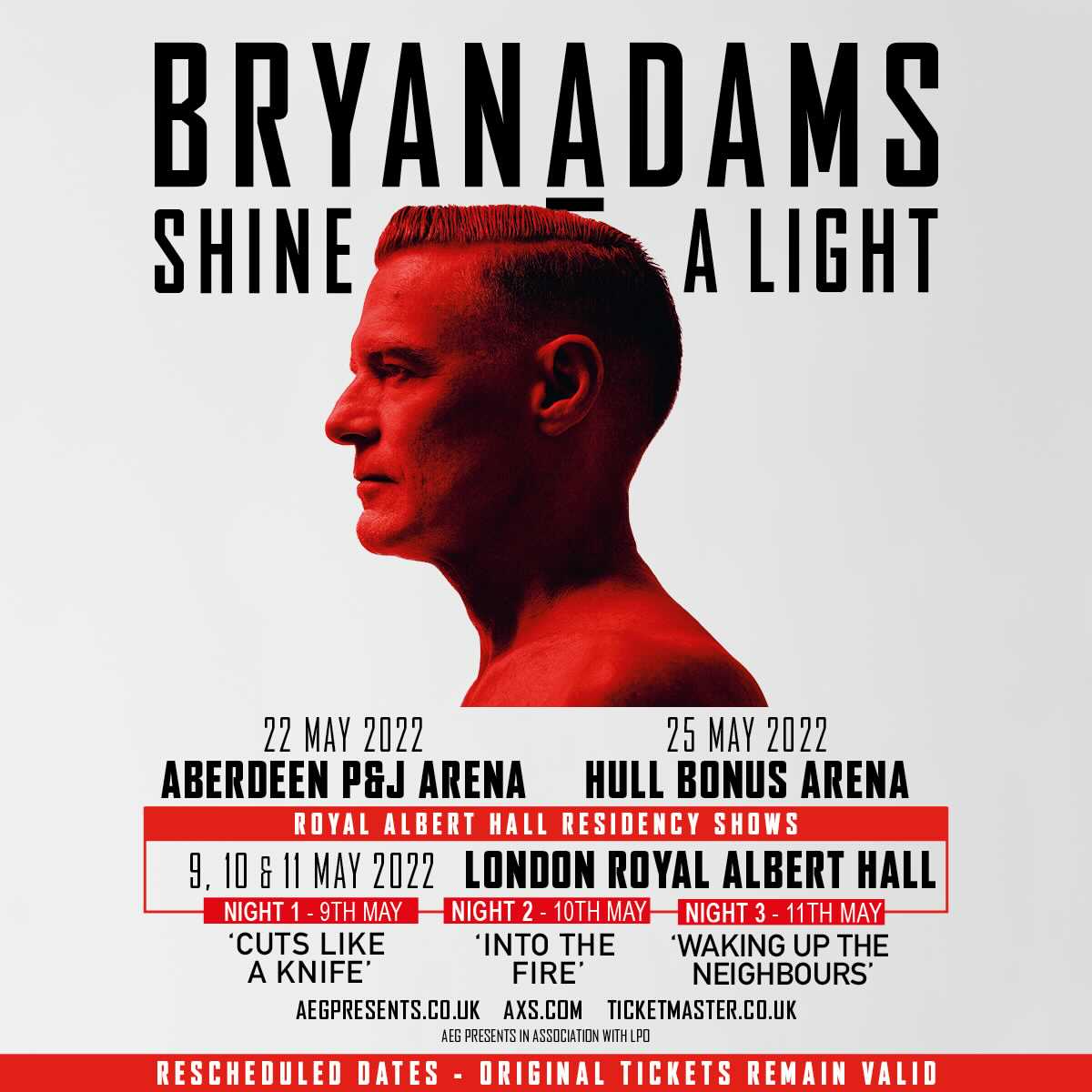 bryanadams's tweet photo. This is the latest rescheduling of shows for the UK. Thanks to everyone for their understanding. Hope you’re all well and look forward to seeing you! #covidsucks https://t.co/1765WjaxBF