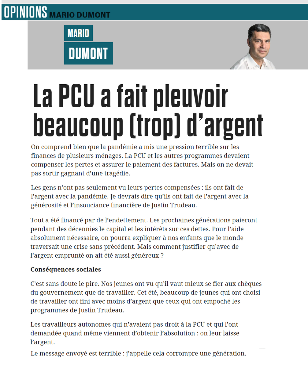 Autre exemple de #PCU bashing: on s'en était presque ennuyé! S'enrichir avec l'aide d'urgence? Voyons! Comment <a href="/mariodumont/">MarioDumont</a> peut-il dire des choses pareilles? À moins qu'il préfère la misère &amp; la soupe populaire de la Grande Crise... ou que son jupon partisan dépasse...

#polcan