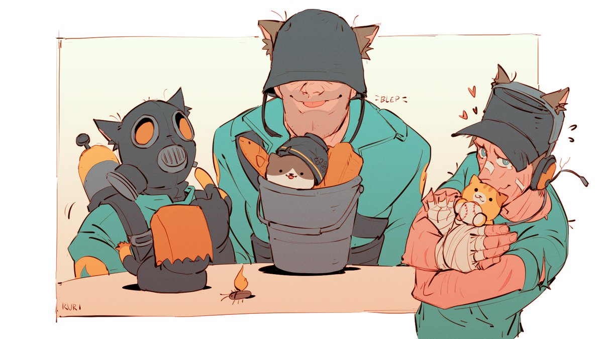 ruri444's tweet photo. i got carried away while doodling TF2 catboys and neko atsume 🤡 #TeamFortress2 #TF2 https://t.co/aN5lLCSFv4